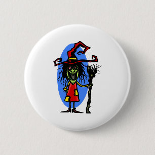 Goofy WItch with Broom Ronde Button 5,7 Cm