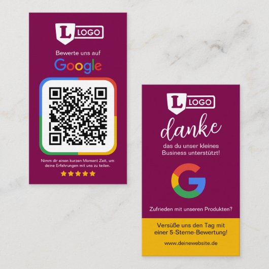 Google Bewertungskarte mit QR code  Visitekaartje (Voorkant / Achterkant)