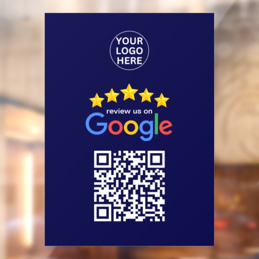 Google Business Reviews 5 sterren QR-code Navyblau Raamsticker (Vel 2)