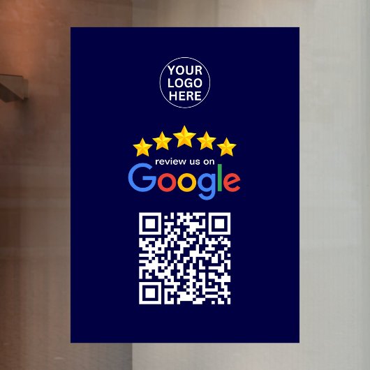Google Business Reviews 5 sterren QR-code Navyblau Raamsticker