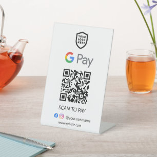 Google Pay QR-code Betaling   White Scan to Pay Reclamebord Met Voetstuk