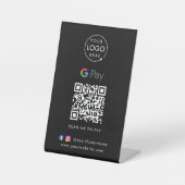 Google Pay QR-code | Zwarte contactloze betaling Reclamebord Met Voetstuk (Voorkant)