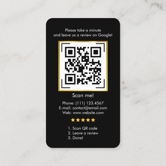Google Review Avec QR Code Link Carte de visite (Dos)
