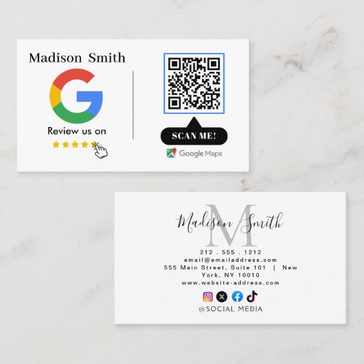 Google Review Avec QR Code Link Carte de visite (Devant / Derrière)