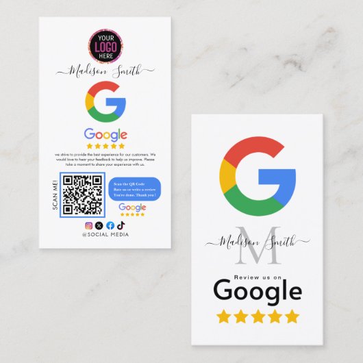 Google Review Avec QR Code Link Carte de visite (Devant / Derrière)