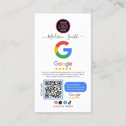Google Review Avec QR Code Link Carte de visite (Devant)