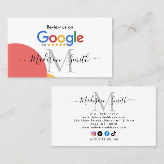 Google Review Avec QR Code Link Carte de visite (Devant / Derrière)