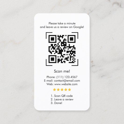 Google Review Avec QR Code Link Carte de visite (Dos)