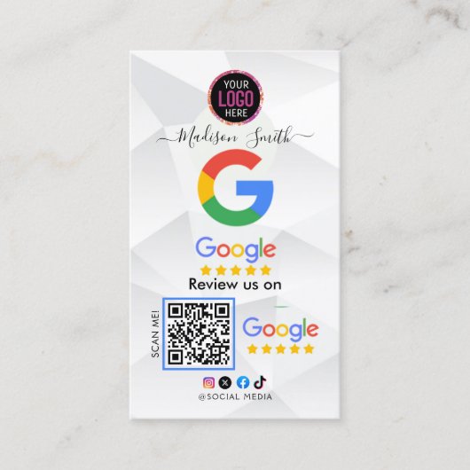 Google Review Avec QR Code Link Carte de visite (Devant)