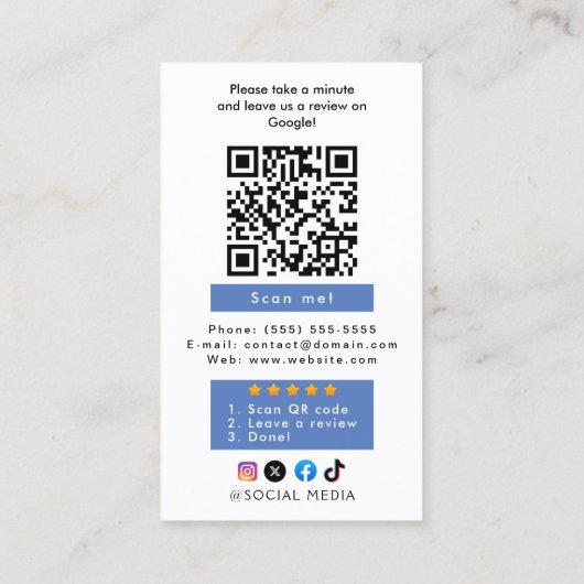 Google Review avec QR Code Link cg Carte de visite (Dos)