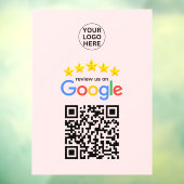 Google Review Bedrijfs 5 sterren QR-code Roze  Raamsticker (Vel 3)