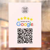Google Review Bedrijfs 5 sterren QR-code Roze  Raamsticker (Vel 2)