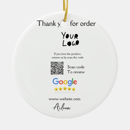 Google review business logo website scan QR-code Keramisch Ornament (Voorkant)