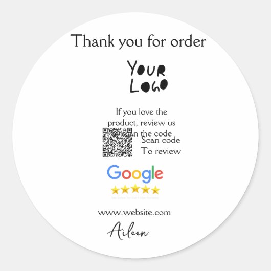 Google review business logo website scan QR-code Ronde Sticker (Voorkant)