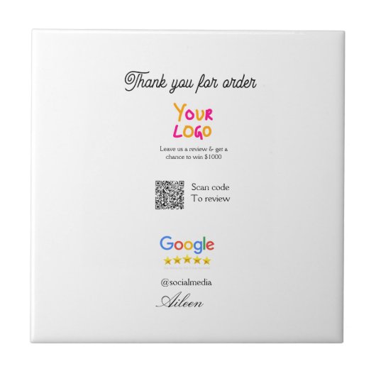 Google review business logo website scan QR code Tegeltje (Voorkant)