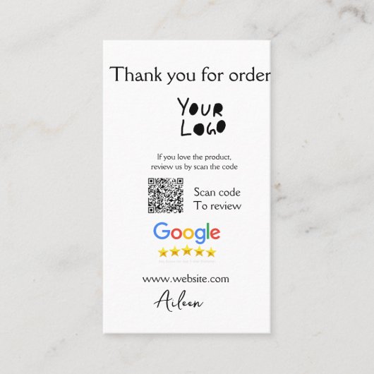 Google review business logo website scan QR-code Visitekaartje (Voorkant)