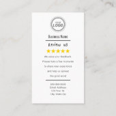 Google Review Card With QR Code Link Template Visitekaartje (Achterkant)