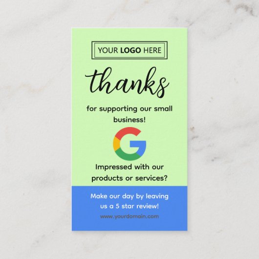Google Review Kaart aanvragen met Logo en QR-code Visitekaartje (Achterkant)