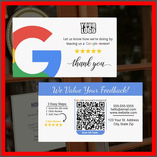Google Review Kaart Sjabloon met QR Code Link Visitekaartje