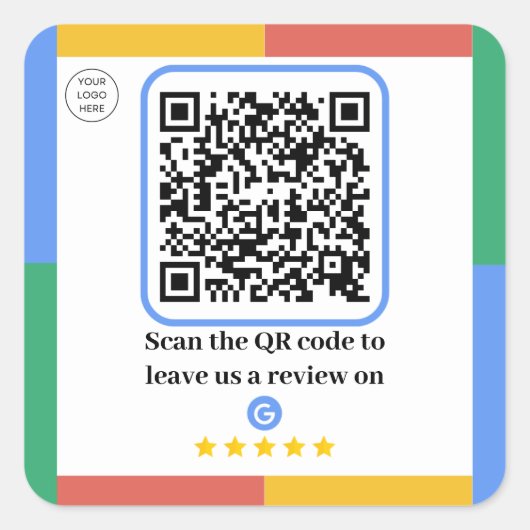Google Review Link QR Code | Review op Google Vierkante Sticker (Voorkant)