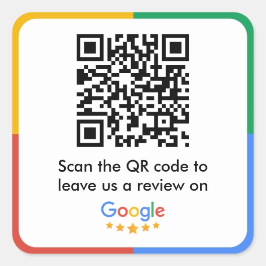 Google Review Link QR Code Vierkante Sticker (Voorkant)