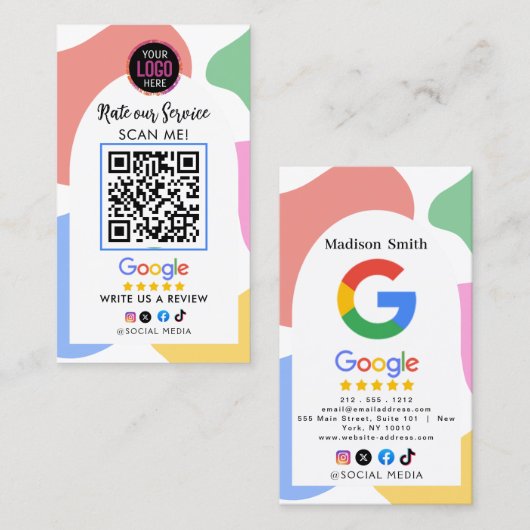 Google Review met LOGO QR Code Link Visitekaartje (Voorkant / Achterkant)