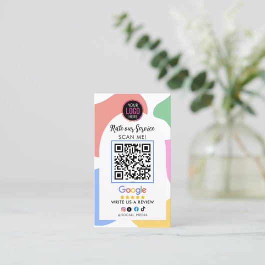 Google Review met LOGO QR Code Link Visitekaartje (Staand voorkant)