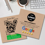 Google Review met QR Code Link Kraft Rustic Vierkante Visitekaartje