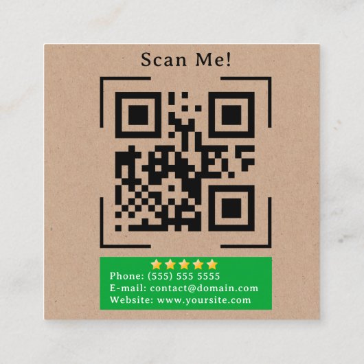 Google Review met QR Code Link Kraft Rustic Vierkante Visitekaartje (Achterkant)