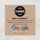 Google Review met QR Code Link Kraft Rustic Vierkante Visitekaartje (Voorkant)