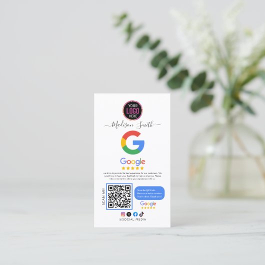 Google Review met QR Code Link Visitekaartje (Staand voorkant)