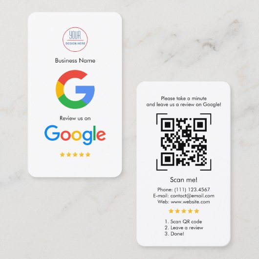 Google Review met QR Code Link Visitekaartje (Voorkant / Achterkant)