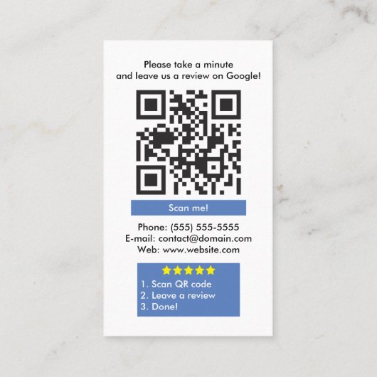 Google-Review met QR-codecink Visitekaartje (Achterkant)