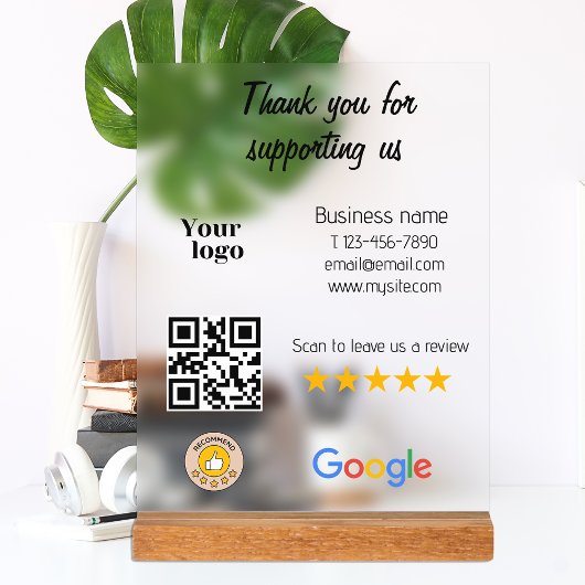 Google Review Mijn Bedrijf Zwart QR Code Logo Acryl Bord