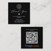Google Review QR-code Bedankt Black Modern Vierkante Visitekaartje (Voorkant / Achterkant)