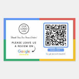 Google Review QR-code   Zakelijke Review US Rechthoekige Sticker