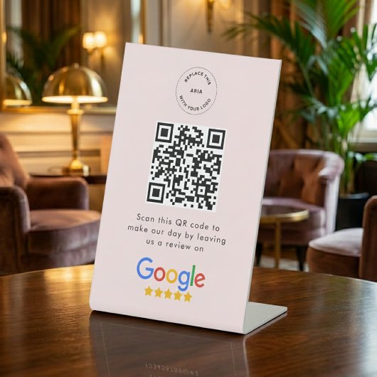 Google Review Request | QR Code Business Logo Roze Reclamebord Met Voetstuk