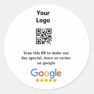Google review scan QR voeg eenvoudig bedrijfsnaam  Ronde Sticker