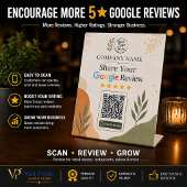 Google Review Tabel Bordje QR Code Boho Botanisch Reclamebord Met Voetstuk