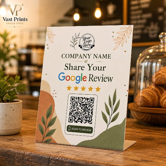 Google Review Tabel Bordje QR Code Boho Botanisch Reclamebord Met Voetstuk