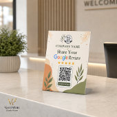 Google Review Tabel Bordje QR Code Boho Botanisch Reclamebord Met Voetstuk