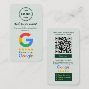 Google Review Verzoekkaart met Logo en QR Code Visitekaartje