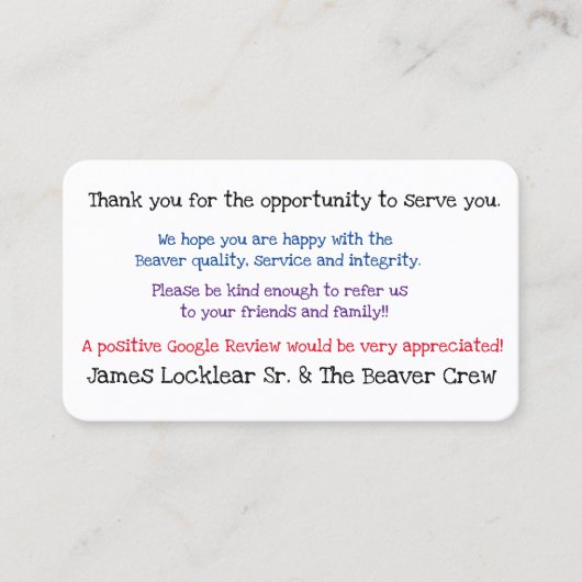 Google Review Visitekaartje (Voorkant)