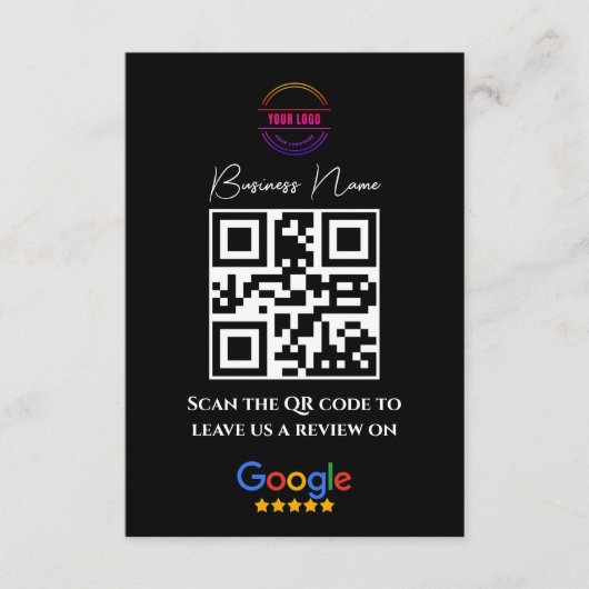 Google Reviewen Business Rating Link QR Code Black Informatiekaartje (Voorkant)