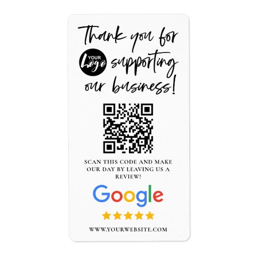 Google Reviewen Dank u Logo QR code Etiket (Voorkant)