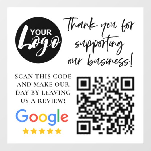 Google Reviewen Dank u Logo QR code Raamsticker (Vel)