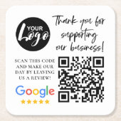 Google Reviewen Dank u Logo QR code Vierkante Kartonnen Onderzetter (Voorkant)