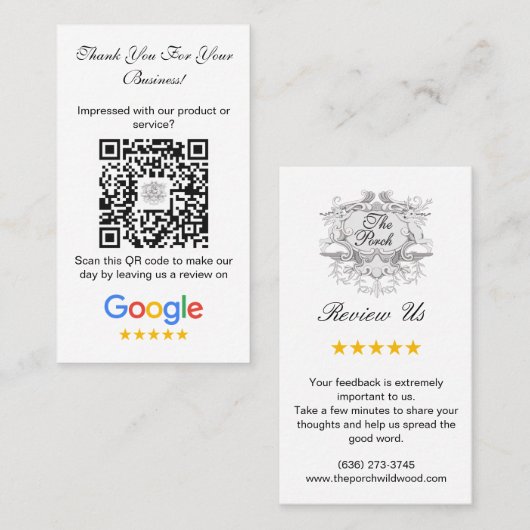 Google Reviewen met dank en QR-code Visitekaartje (Voorkant / Achterkant)