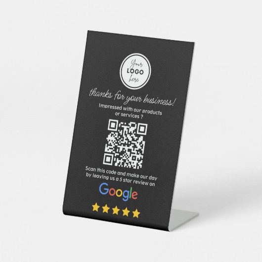 Google Reviewen met Link QR Code Zwart Reclamebord Met Voetstuk (Voorkant)