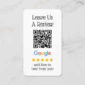 Google Reviewen QR-code laat ons een Review achter Visitekaartje (Achterkant)